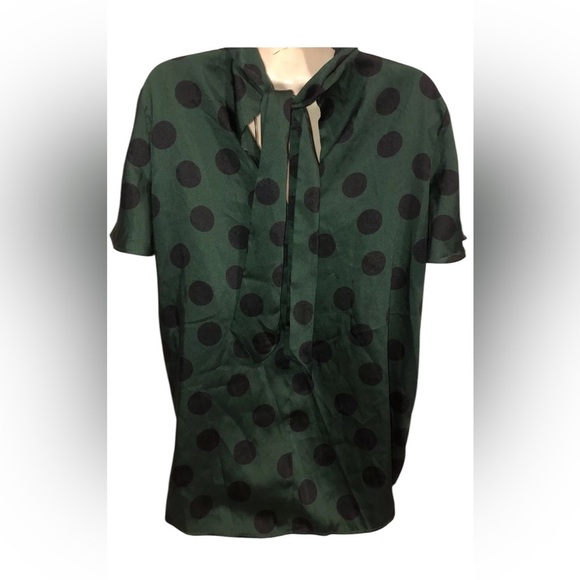 Green Polka Dot Top tie back‎ neck women’s top Zara sz medium - Picture 5 of 6